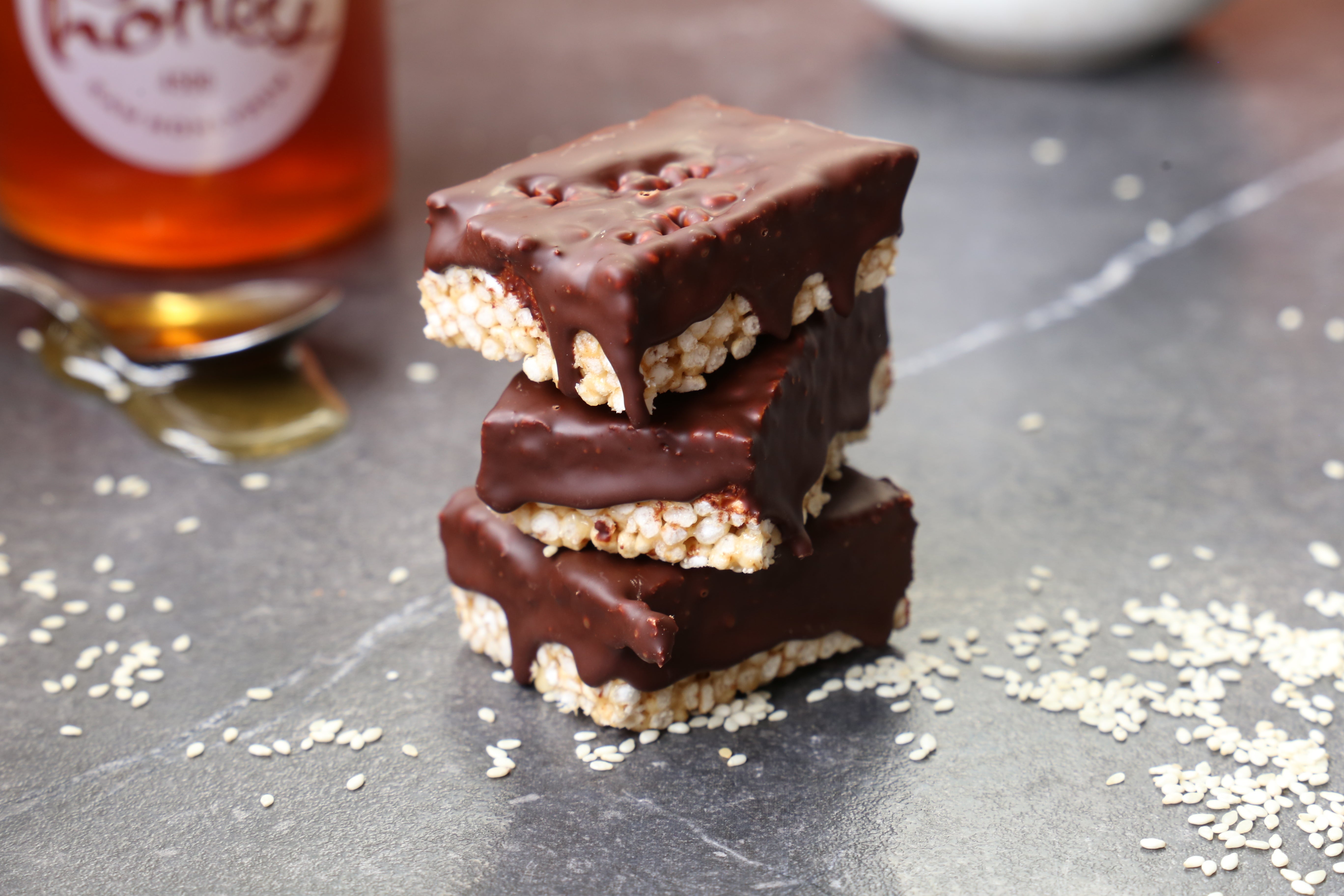 Millet, Honey and Tahini Chocolate Bubble Logs